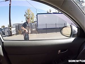 CAUGHT! dark-hued female gets splooged fellating off a cop